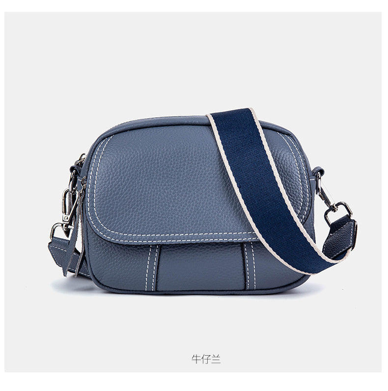 Genuine Leather Small Square for Women 2026 New First Layer Cowhide Large Capacity Wide Strap Single Shoulder High-end Crossbody Bag