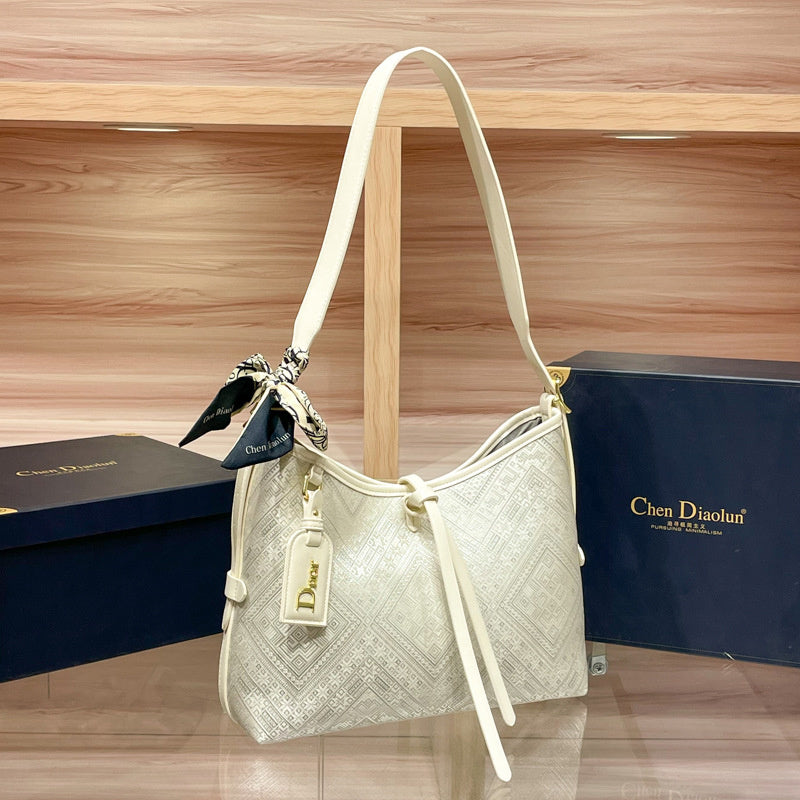 Hong Kong Genuine Leather Brocade Tote 2026 New Women's Popular High-end Large Capacity Shoulder Underarm Bag