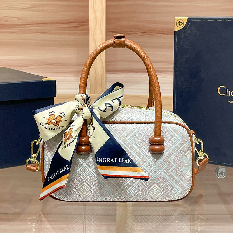 Intangible Cultural Heritage Zhuang Brocade Chinese Style Bowling Women's 2026 New Boston Handheld Crossbody Small Bag
