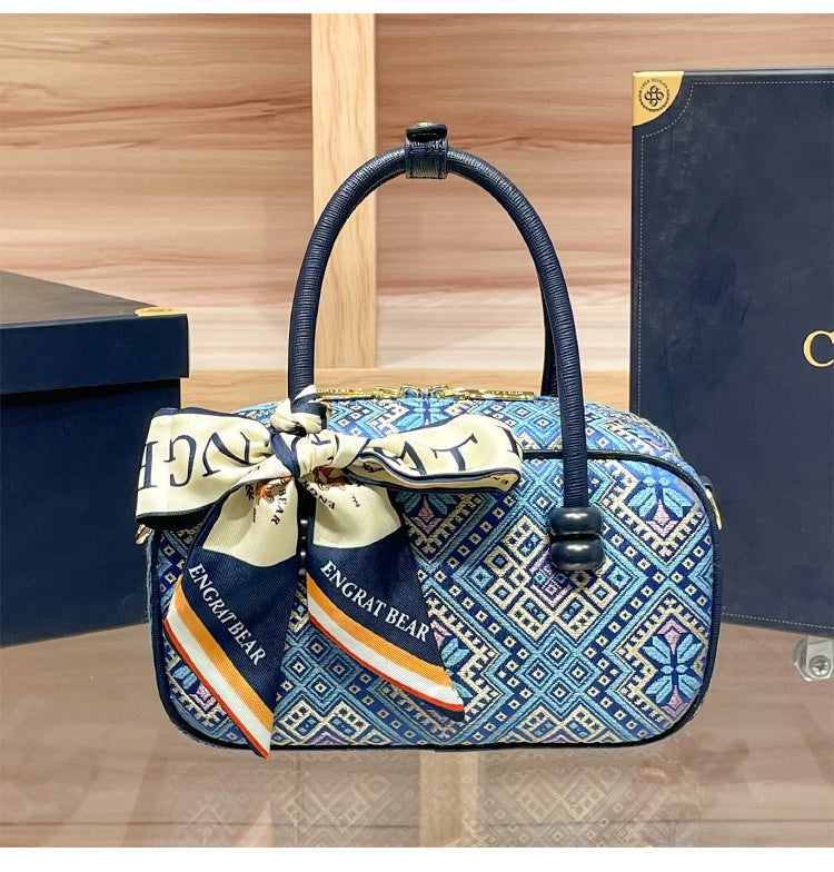 Intangible Cultural Heritage Zhuang Brocade Chinese Style Bowling Women's 2026 New Boston Handheld Crossbody Small Bag