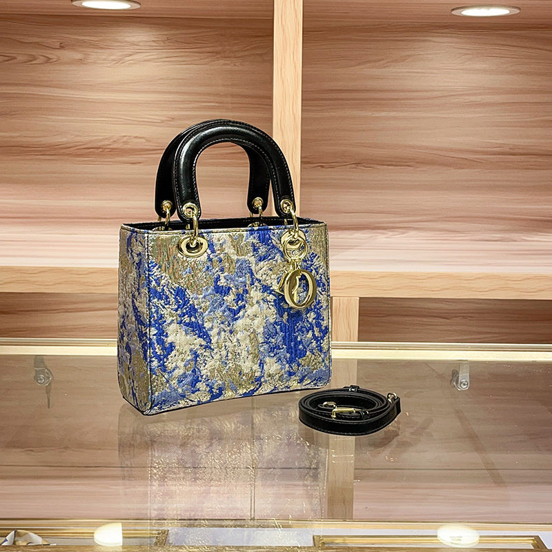 High-end Feel Foreign Trade Cross-border Handbag Princess Diana Style Women's 2025 New Trendy Color-blocking Niche Single Shoulder Crossbody Small Square Bag