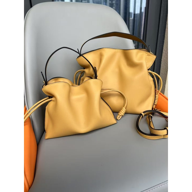 Luo's High-End Handheld Lucky Mini Small Bucket Drawstring Soft Genuine Leather Cloud Crossbody Women's Bag