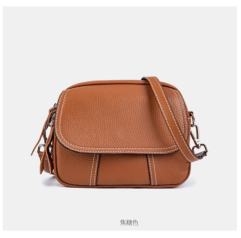 Genuine Leather Small Square for Women 2026 New First Layer Cowhide Large Capacity Wide Strap Single Shoulder High-end Crossbody Bag