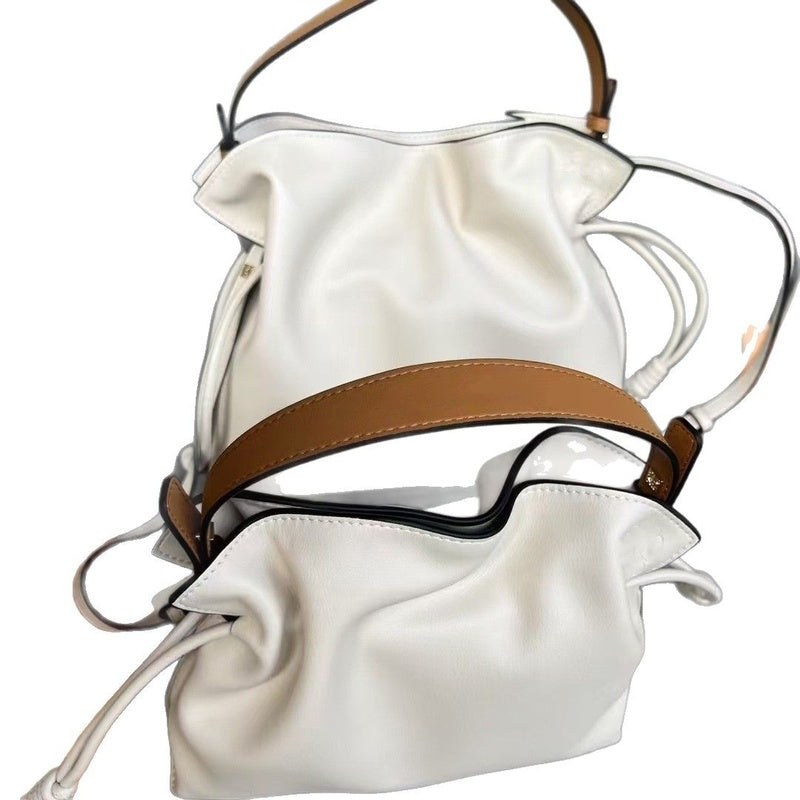Luo's High-End Handheld Lucky Mini Small Bucket Drawstring Soft Genuine Leather Cloud Crossbody Women's Bag