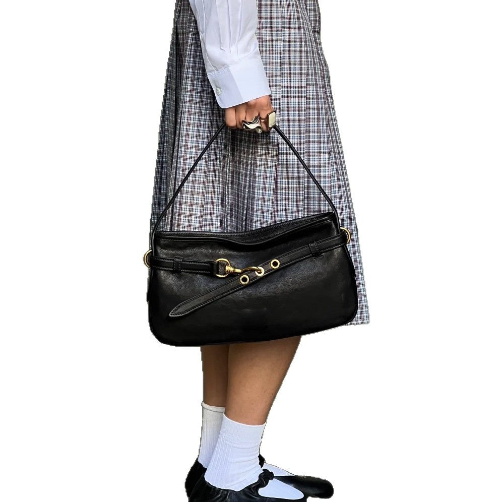 Miu Sheepskin Underarm Suede Commuter Vintage Handbag Shoulder Baguette High-Quality Texture Tote Bag