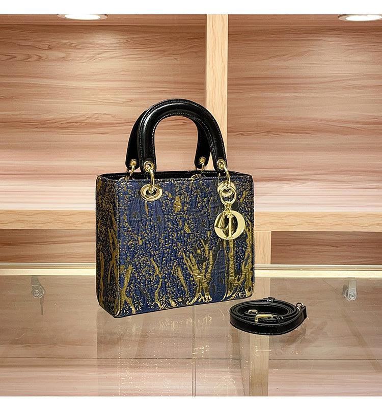 High-end Feel Foreign Trade Cross-border Handbag Princess Diana Style Women's 2025 New Trendy Color-blocking Niche Single Shoulder Crossbody Small Square Bag