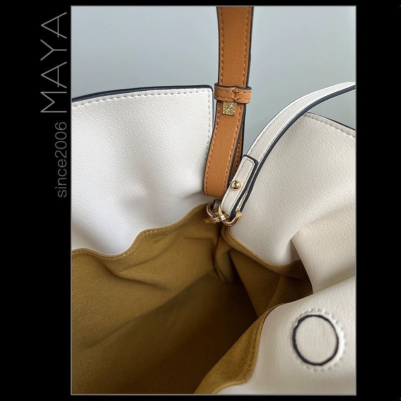 Luo's High-End Handheld Lucky Mini Small Bucket Drawstring Soft Genuine Leather Cloud Crossbody Women's Bag