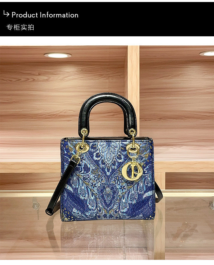 High-end Feel Foreign Trade Cross-border Handbag Princess Diana Style Women's 2025 New Trendy Color-blocking Niche Single Shoulder Crossbody Small Square Bag