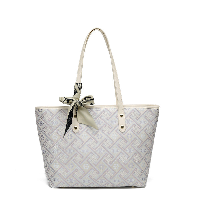 Commuting Large Capacity Tote 2026 Handbag New Chinese Style Brocade Shoulder Underarm Shopping Bag