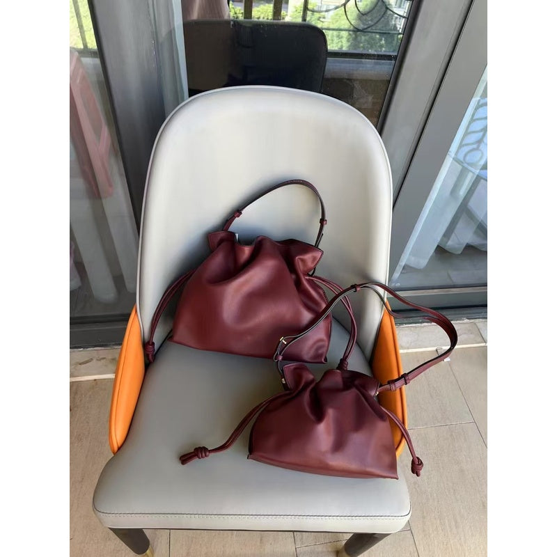 Luo's High-End Handheld Lucky Mini Small Bucket Drawstring Soft Genuine Leather Cloud Crossbody Women's Bag