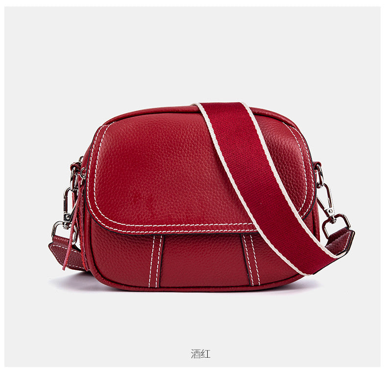 Genuine Leather Small Square for Women 2026 New First Layer Cowhide Large Capacity Wide Strap Single Shoulder High-end Crossbody Bag