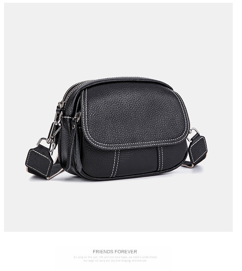 Genuine Leather Small Square for Women 2026 New First Layer Cowhide Large Capacity Wide Strap Single Shoulder High-end Crossbody Bag
