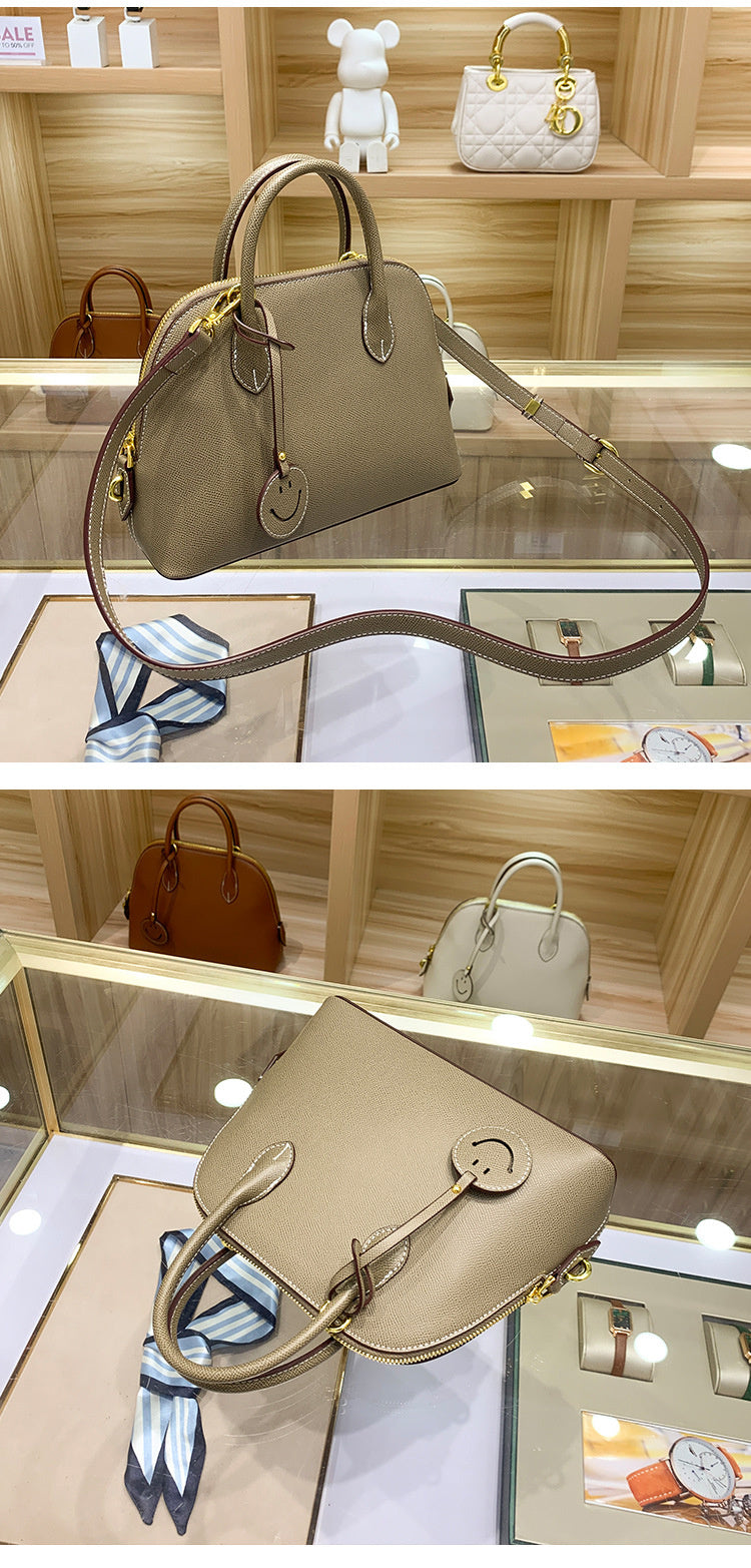 Light Luxury High-End Women's Semi-Handmade Elegant Bowling Shell 2025 New Genuine Leather Handheld Shoulder Crossbody Bag